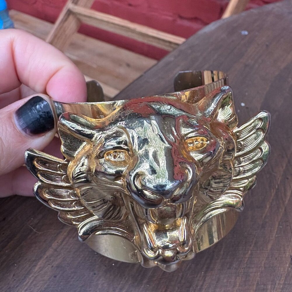 Lion Hammered Cuff Bracelet
